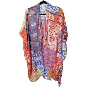 Women's‎ Patchwork Floral Colorful Artsy Kimono OS  Boho Festival Cover-Up
